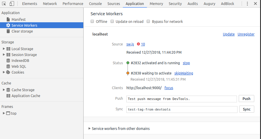 Service Worker Application Tab Waiting